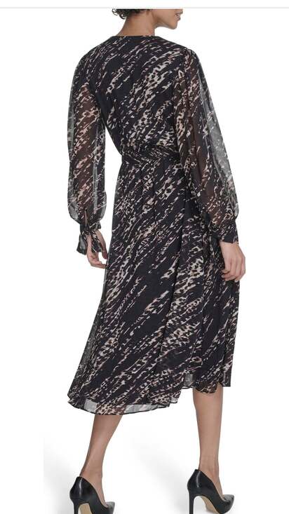 Women's Calvin Klein Long Sleeve Chiffon Shirtdress - Picture 2 of 3